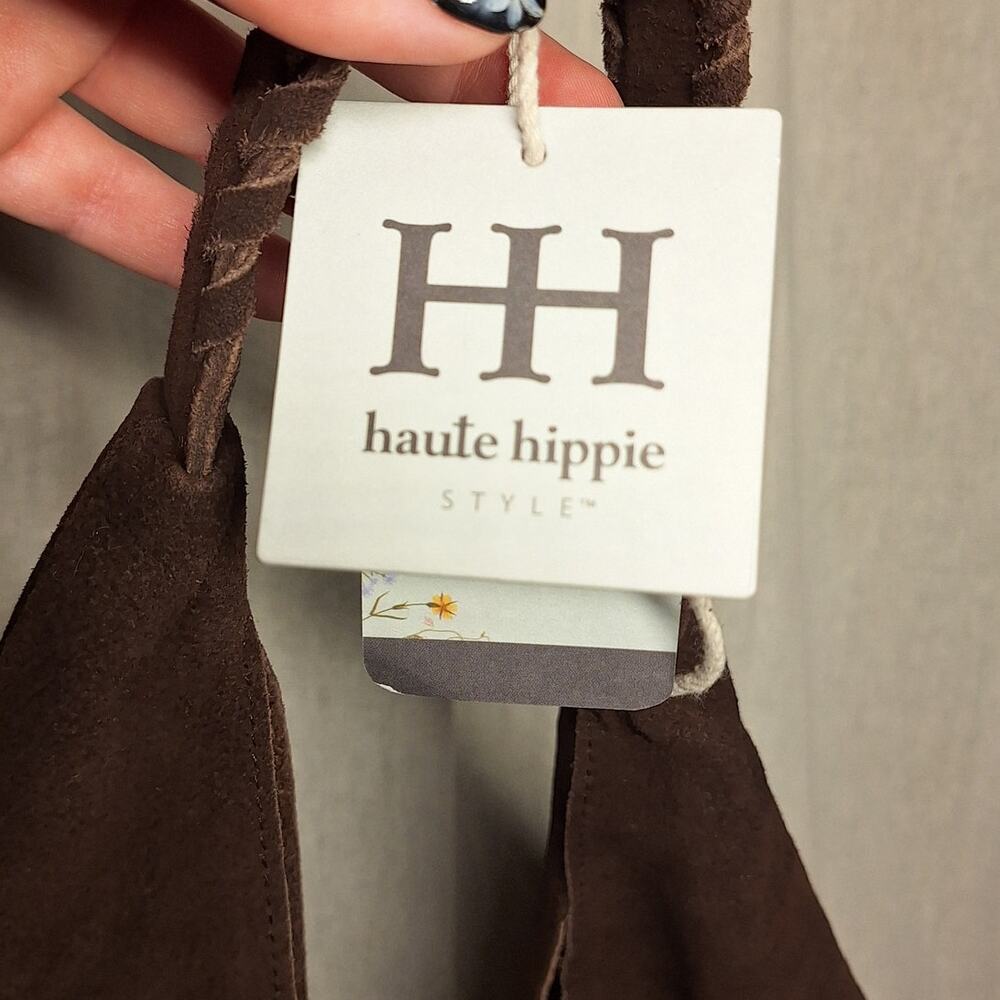 Haute Hippie NEW Triangle suede hobo shoulder bag brown100% leather NWT bohemian - Picture 6 of 9